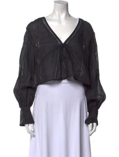 Pre-owned Frame V-neck Long Sleeve Crop Top In Black