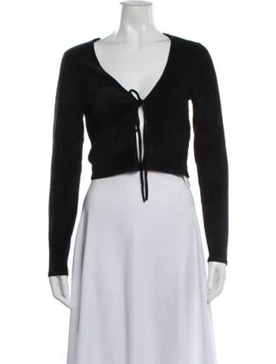 Pre-owned Frame V-neck Long Sleeve Crop Top In Black
