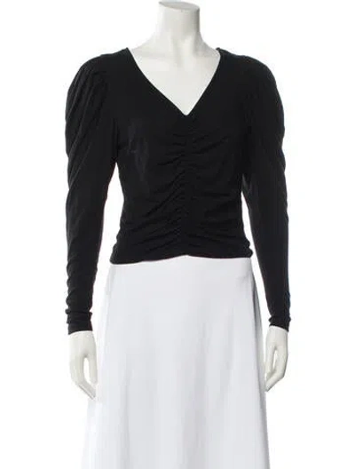Pre-owned Frame V-neck Long Sleeve Crop Top In Green