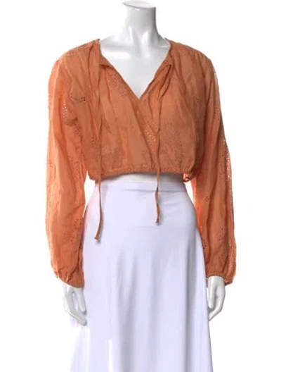 Pre-owned Frame V-neck Long Sleeve Crop Top In Orange