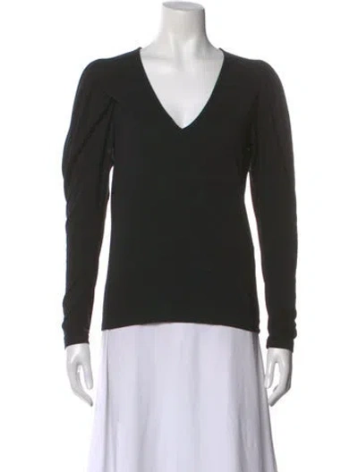 Pre-owned Frame V-neck Long Sleeve Top In Black
