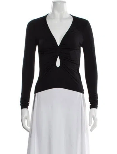 Pre-owned Frame V-neck Long Sleeve Top In Black