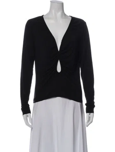 Pre-owned Frame V-neck Long Sleeve Top In Black
