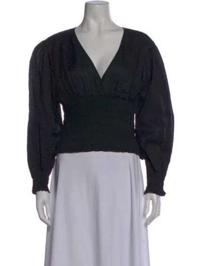 Pre-owned Frame V-neck Long Sleeve Top In Black