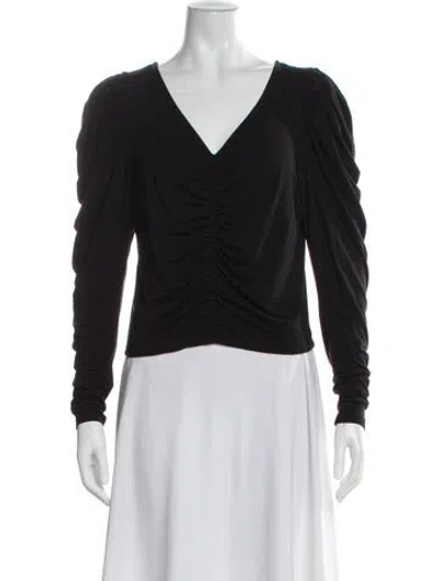 Pre-owned Frame V-neck Long Sleeve Top In Black