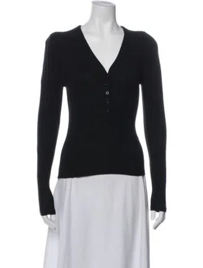 Pre-owned Frame V-neck Long Sleeve Top In Black