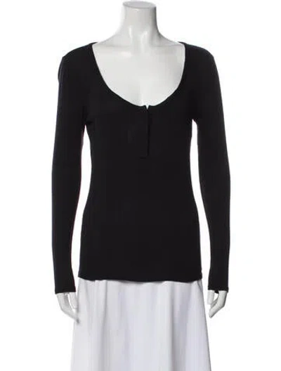 Pre-owned Frame V-neck Long Sleeve Top In Black