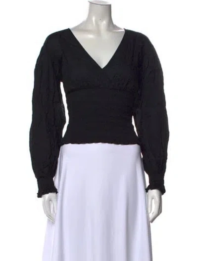 Pre-owned Frame V-neck Long Sleeve Top In Black