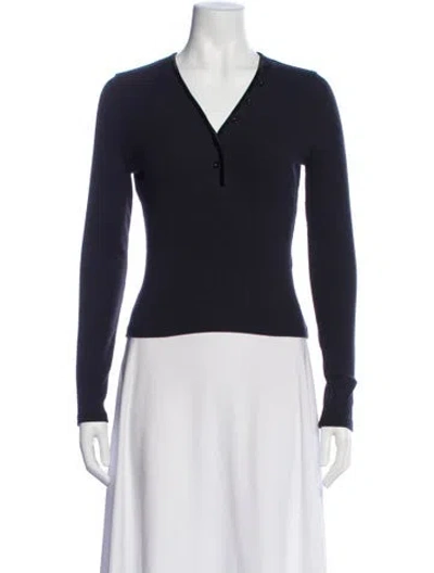 Pre-owned Frame V-neck Long Sleeve Top In Blue