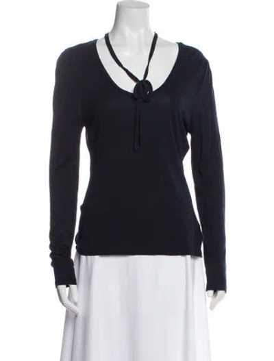 Pre-owned Frame V-neck Long Sleeve Top In Blue