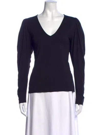 Pre-owned Frame V-neck Long Sleeve Top In Blue