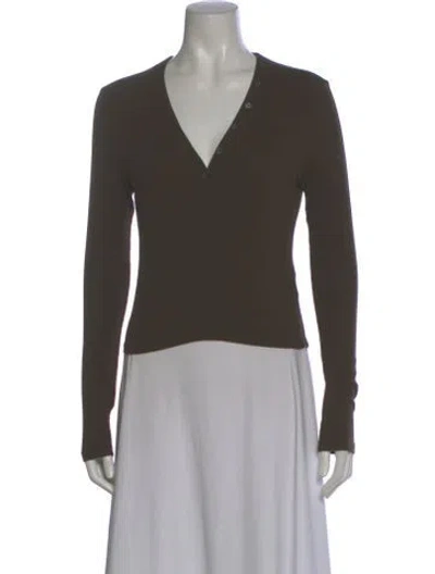 Pre-owned Frame V-neck Long Sleeve Top In Brown