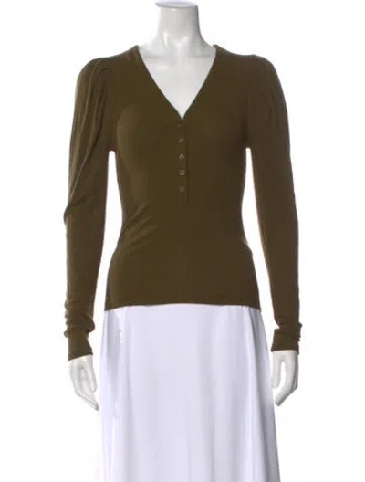 Pre-owned Frame V-neck Long Sleeve Top In Green