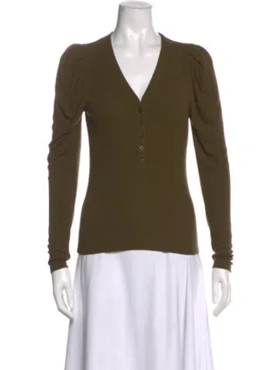 Pre-owned Frame V-neck Long Sleeve Top In Green