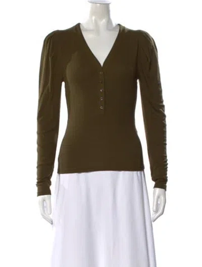 Pre-owned Frame V-neck Long Sleeve Top In Green