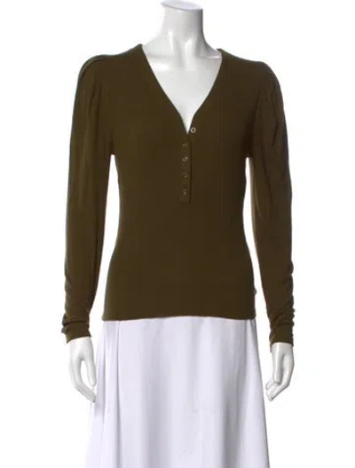 Pre-owned Frame V-neck Long Sleeve Top In Green