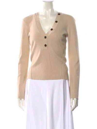 Pre-owned Frame V-neck Long Sleeve Top In Neutral