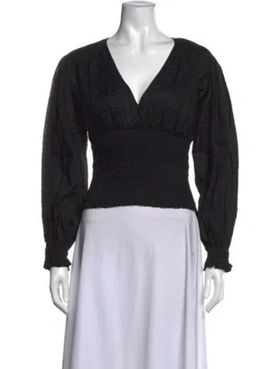 Pre-owned Frame V-neck Long Sleeve Top W/ Tags In Black