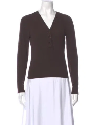 Pre-owned Frame V-neck Long Sleeve Top W/ Tags In Brown