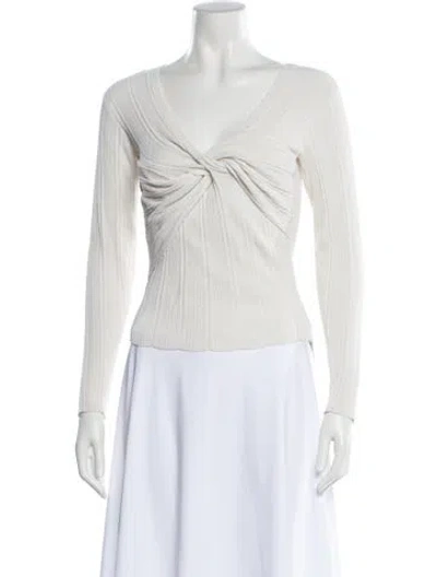 Pre-owned Frame V-neck Long Sleeve Top In White