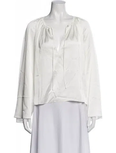 Pre-owned Frame V-neck Long Sleeve Top In White