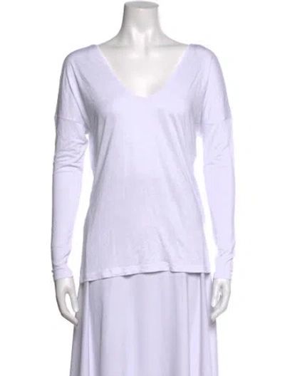 Pre-owned Frame V-neck Long Sleeve T-shirt In White
