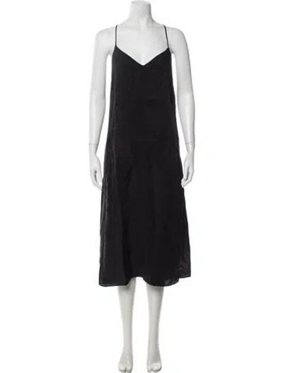 Pre-owned Frame V-neck Midi Length Dress In Black