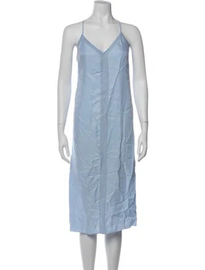 Pre-owned Frame V-neck Midi Length Dress In Blue