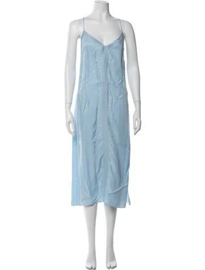 Pre-owned Frame V-neck Midi Length Dress In Blue