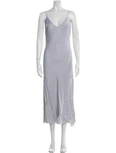 Pre-owned Frame V-neck Midi Length Dress In Blue/clear/grey