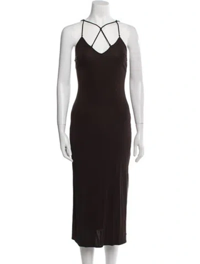 Pre-owned Frame V-neck Midi Length Dress In Brown