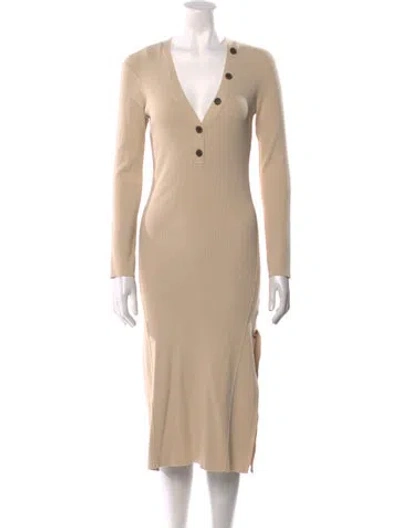 Pre-owned Frame V-neck Midi Length Dress In Brown