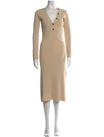 Pre-owned Frame V-neck Midi Length Dress In Brown