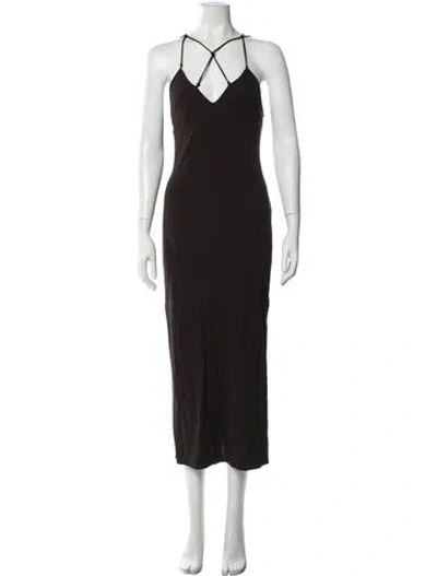 Pre-owned Frame V-neck Midi Length Dress In Brown