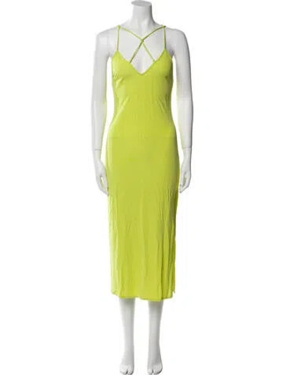 Pre-owned Frame V-neck Midi Length Dress In Green