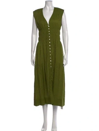 Pre-owned Frame V-neck Midi Length Dress In Green