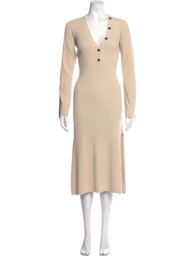 Pre-owned Frame V-neck Midi Length Dress In Neutral