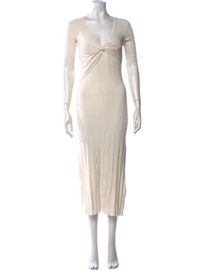 Pre-owned Frame V-neck Midi Length Dress In Neutrals