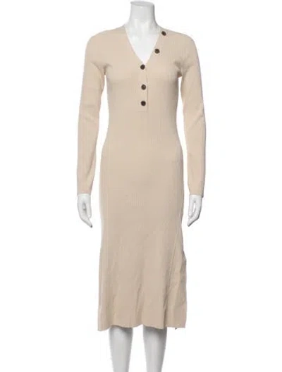Pre-owned Frame V-neck Midi Length Dress In Neutrals