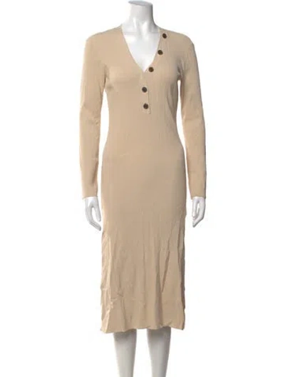 Pre-owned Frame V-neck Midi Length Dress In Neutrals