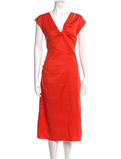 Pre-owned Frame V-neck Midi Length Dress In Orange