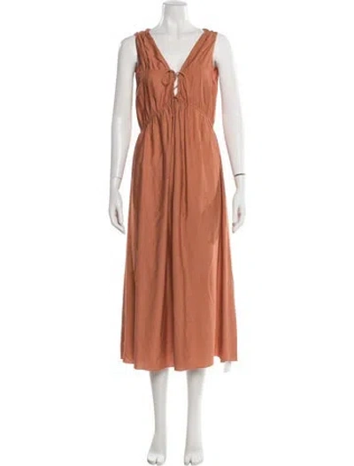 Pre-owned Frame V-neck Midi Length Dress In Orange