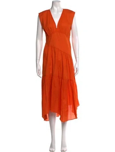 Pre-owned Frame V-neck Midi Length Dress In Orange