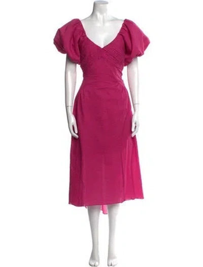 Pre-owned Frame V-neck Midi Length Dress In Pink