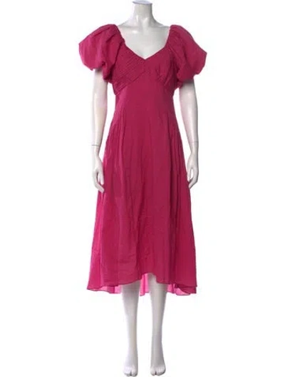 Pre-owned Frame V-neck Midi Length Dress In Pink