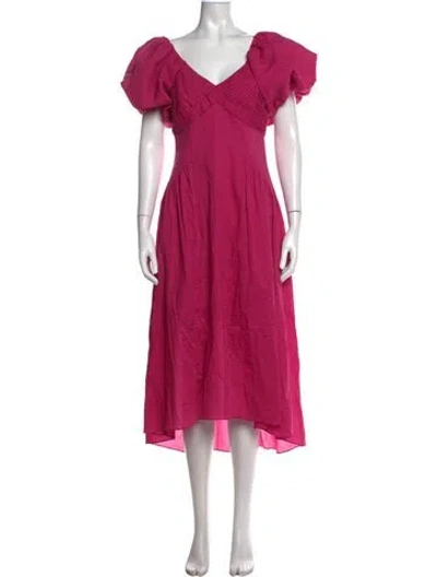 Pre-owned Frame V-neck Midi Length Dress In Pink