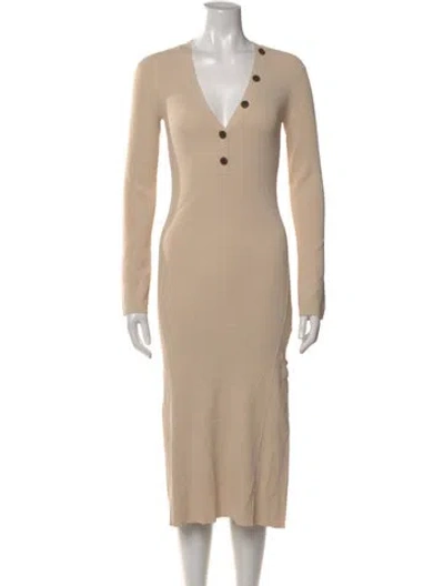Pre-owned Frame V-neck Midi Length Dress W/ Tags In Brown