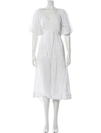 Pre-owned Frame V-neck Midi Length Dress In White