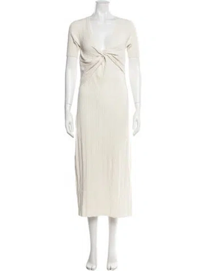 Pre-owned Frame V-neck Midi Length Dress In White