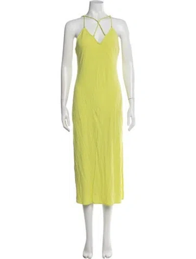 Pre-owned Frame V-neck Midi Length Dress In Yellow